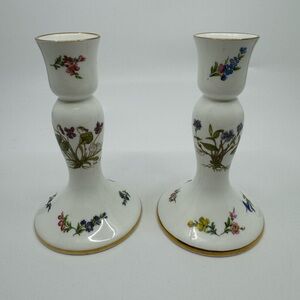 Princess Royale Fine Bone China Viola Oderata Floral Candlesticks Set Of 2